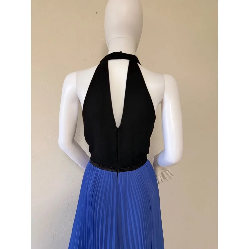 Halston Heritage Periwinkle Black Pleated Halter Maxi Gown Dress Size 12 New - Picture 12 of 17
